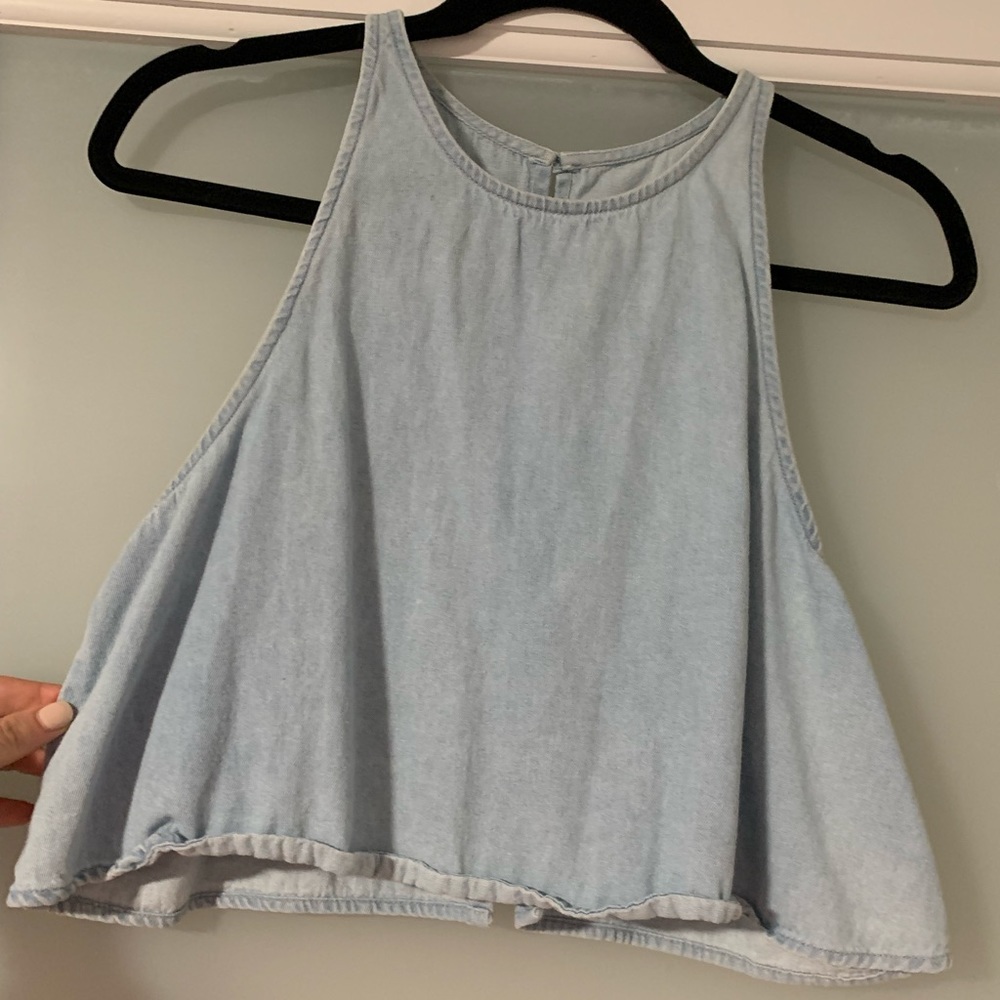 Denim flowy crop tank top